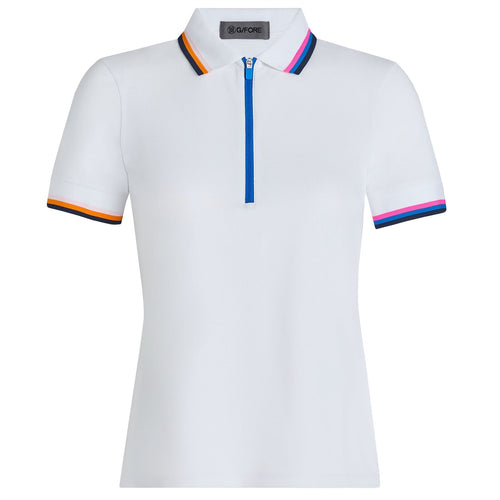 Womens Tech Pique Quarter Zip Polo Snow/Twilight