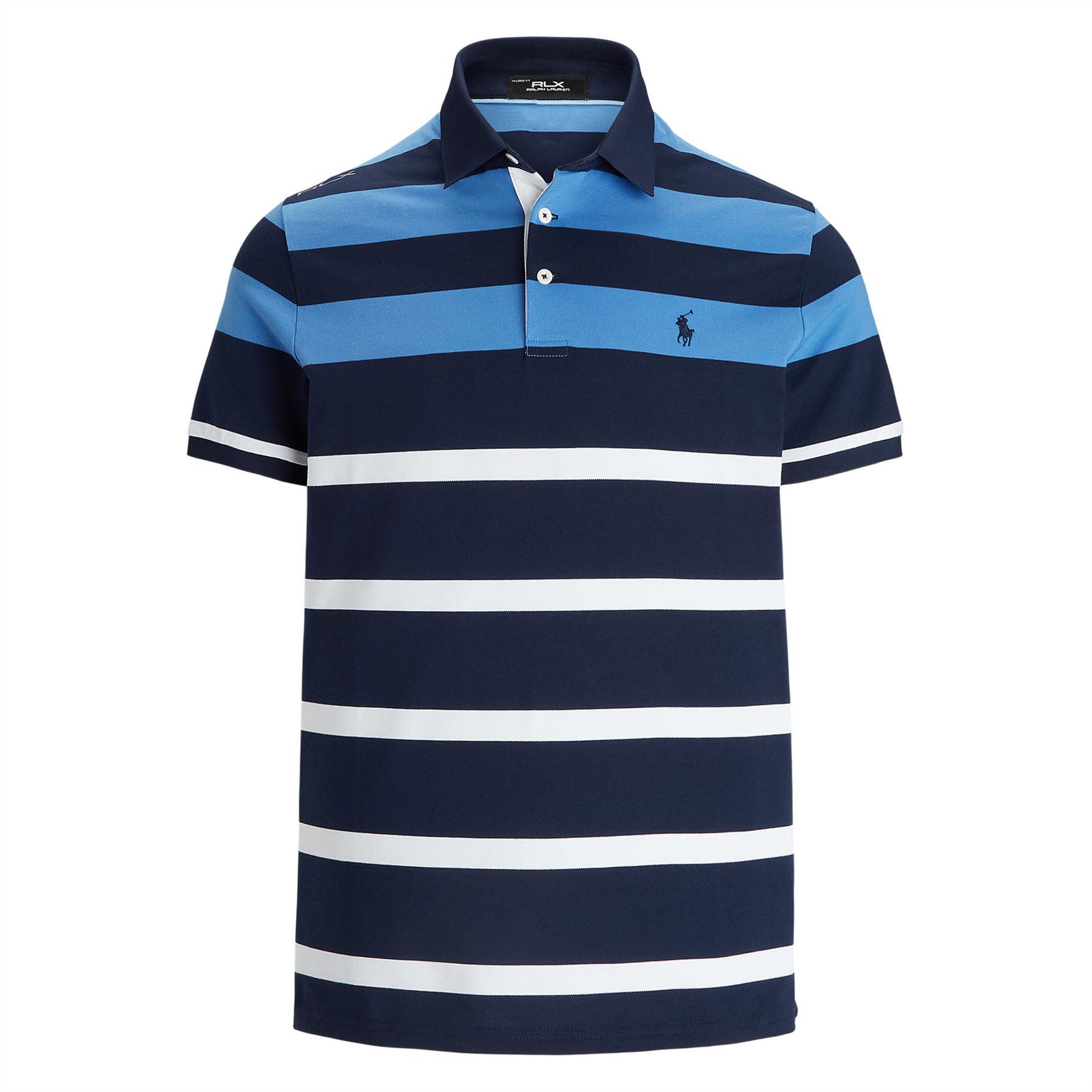 RLX Tailored Fit Stripe Performance Polo Scottsdale Blue
