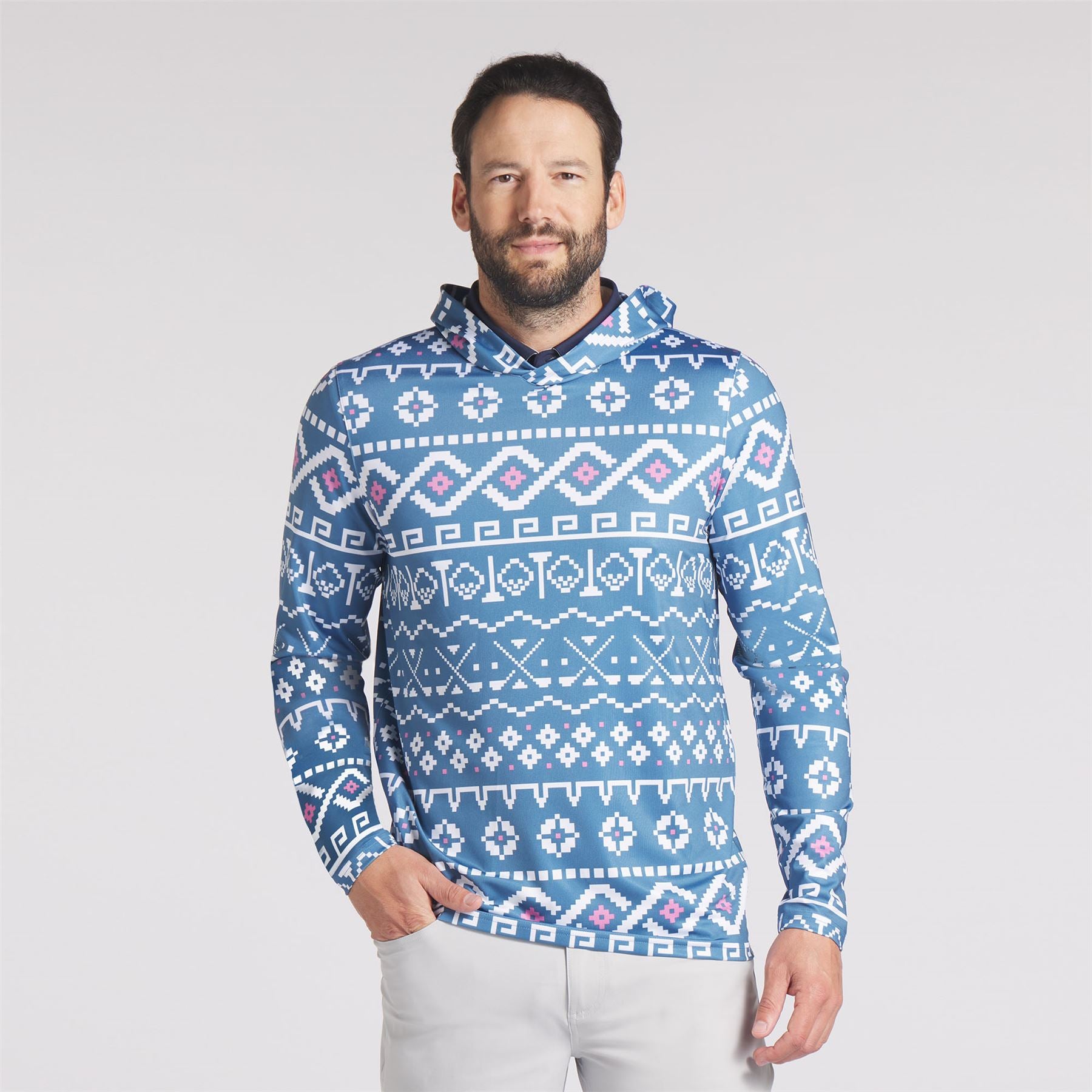 Fair Isle Hoodie Blue Horizon/White Glow