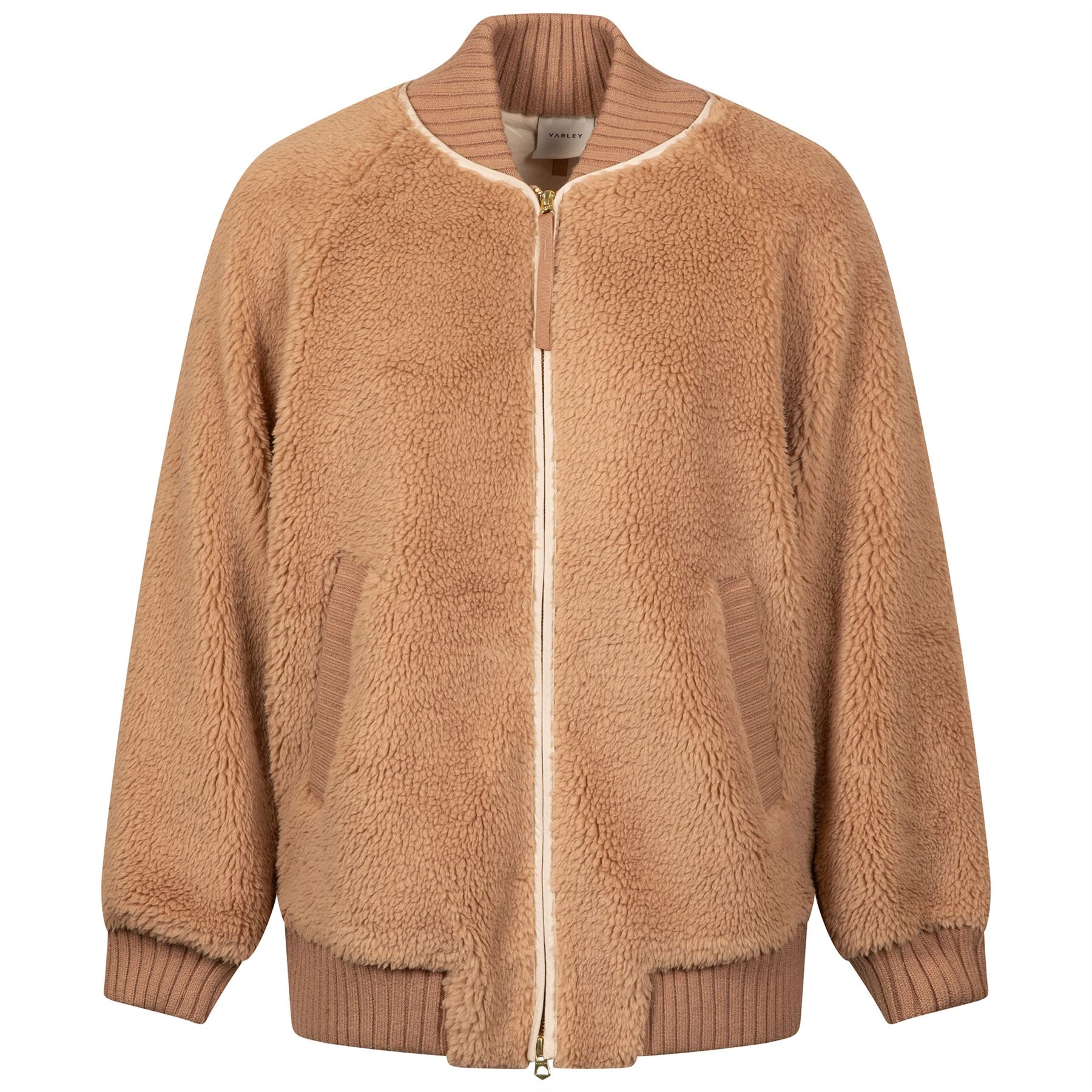 Womens Ella Long Line Sherpa Bomber Jacket Chanterelle