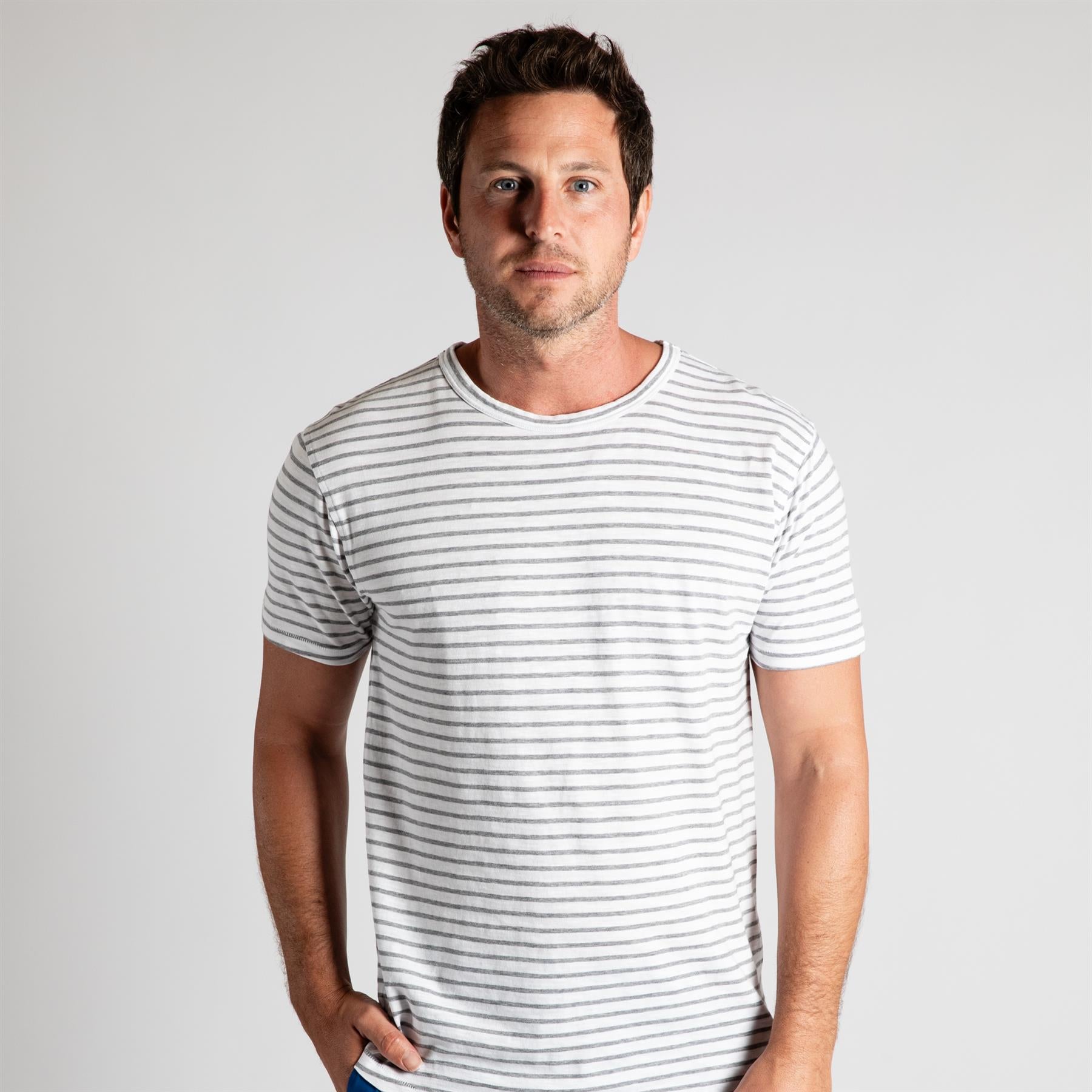 Alpha Slub Striped Tee Light Gray Heather/Arctic