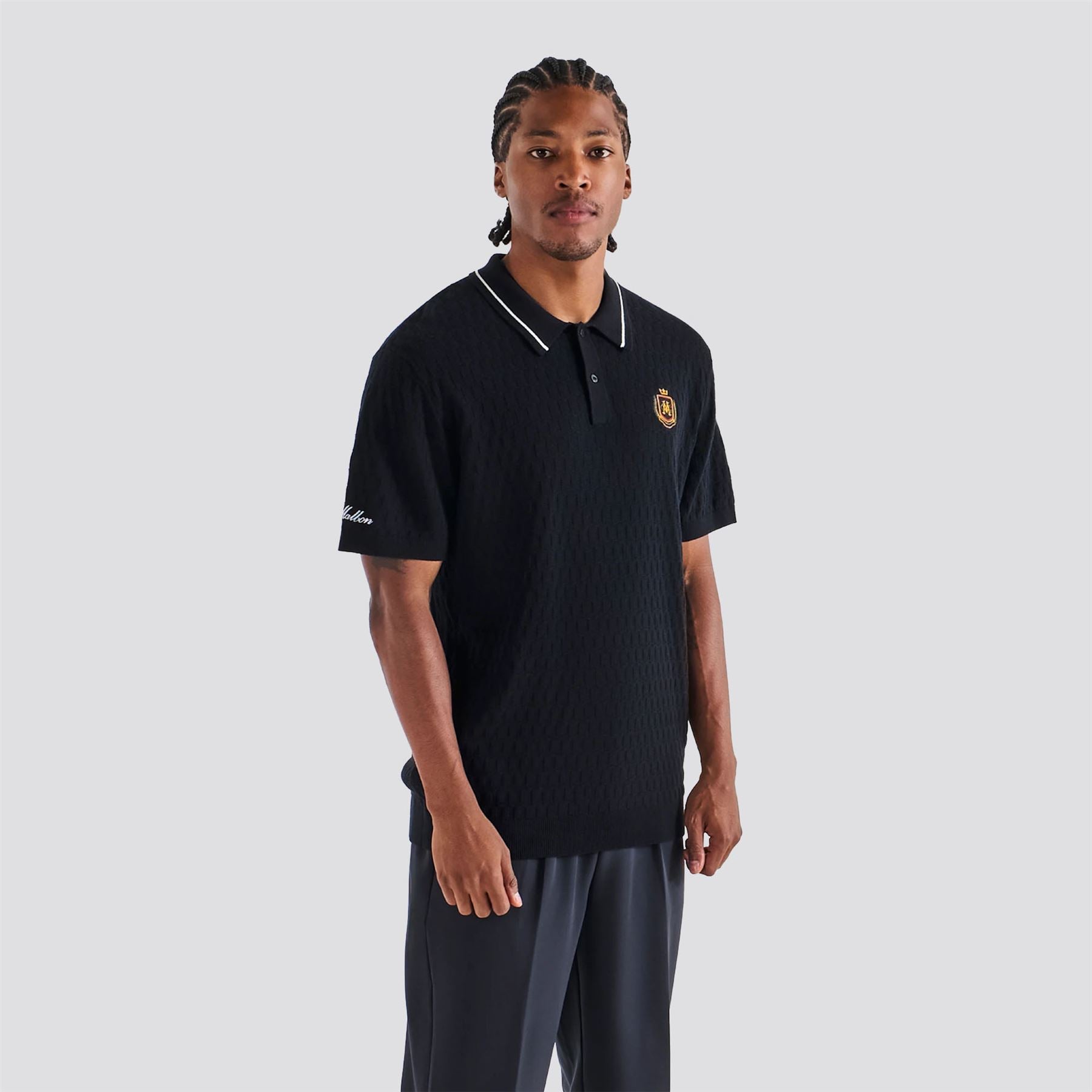 Crest Knit Polo Black