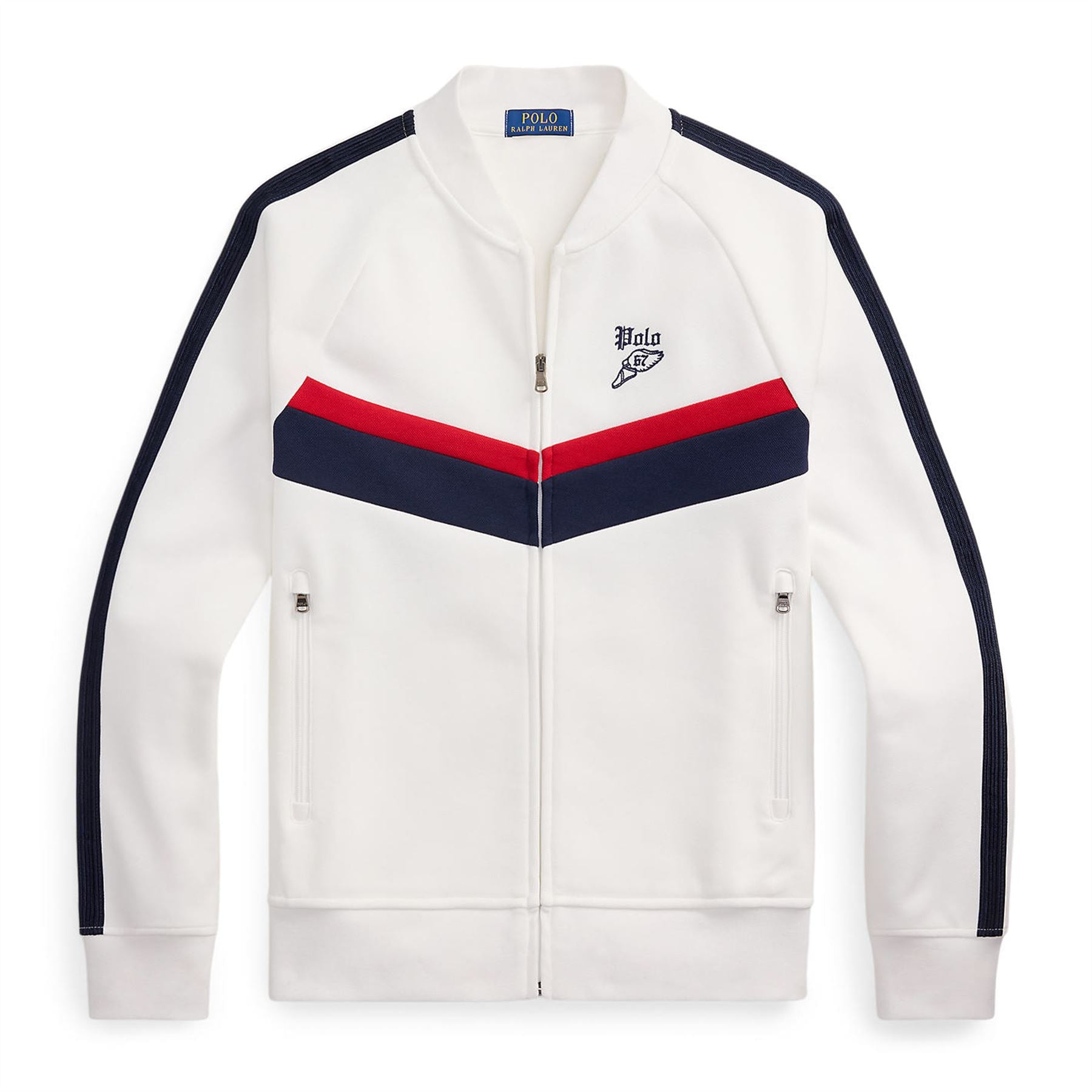 Polo Golf Full Zip Raglan Double Knit Mid Layer White Multi