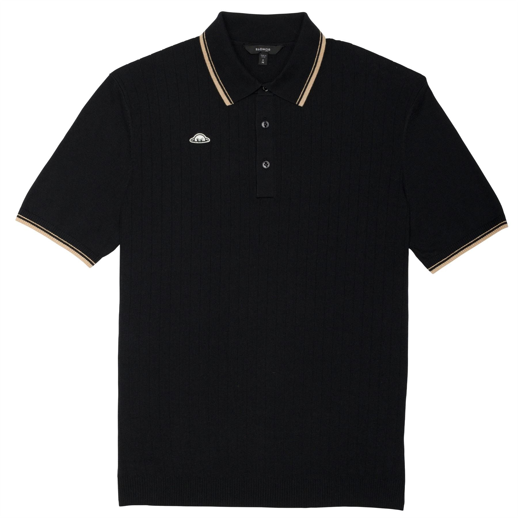 Union Recycled Rib Stripe Polo Black