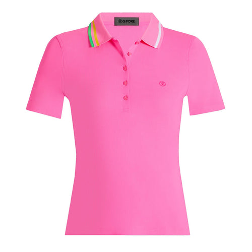 Womens Contrast Collar Ribbed Tech Nylon Polo Knockout Pink