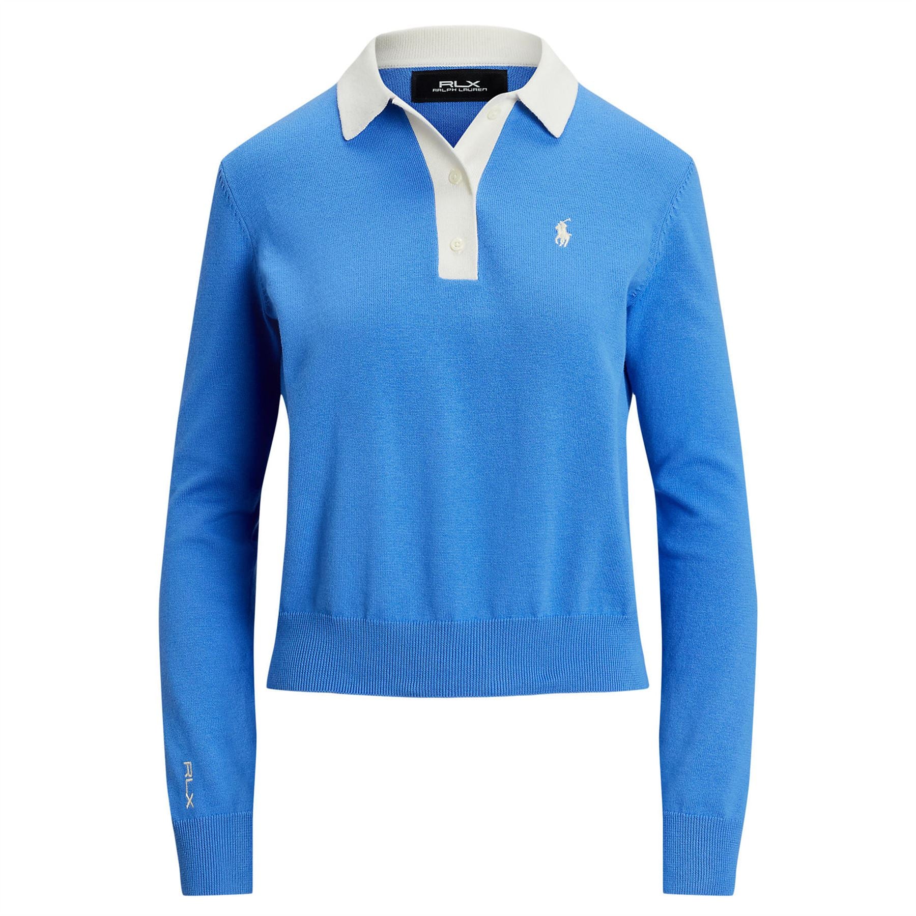 Womens RLX LS Performance Sweater Polo Summer Blue/Ceramic White