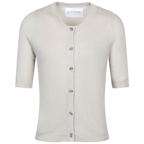Womens Crochet SS Cardigan Silver Birch