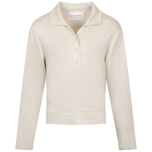 Womens Polo V-Neck Top Silver Birch