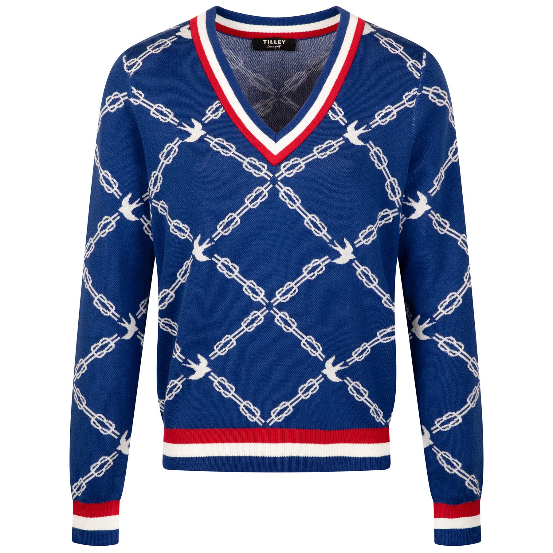 Womens Birdie Links Jacquard V-Neck Sweater Blue