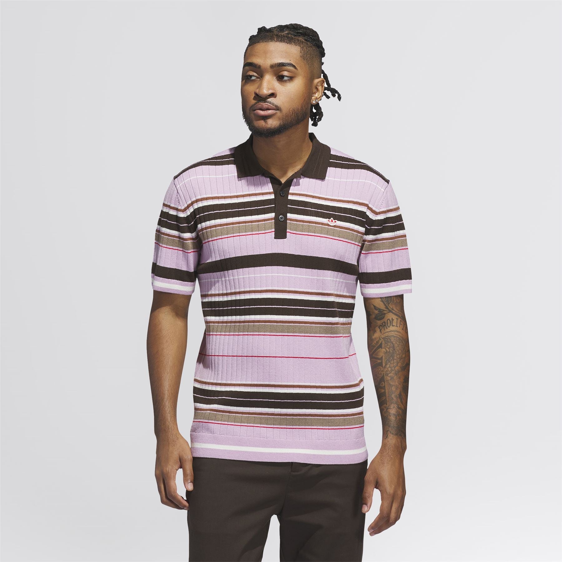 Orignals Knit Stripe Polo Bliss Lilac/Dark Brown