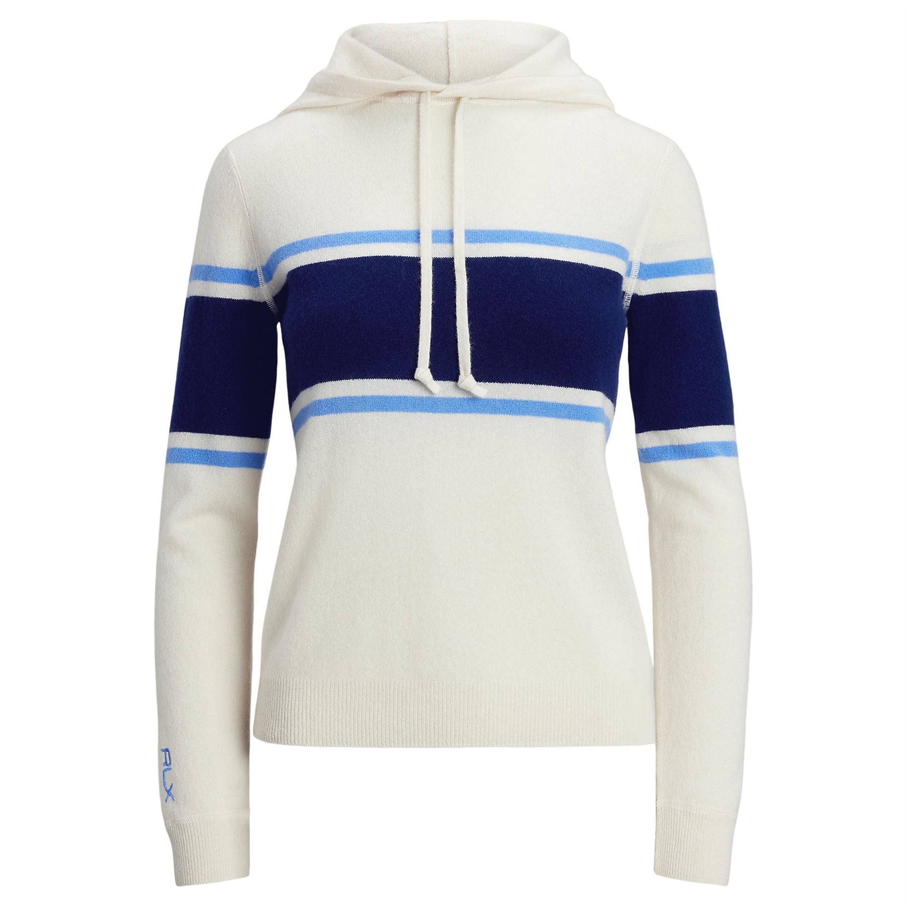 Womens RLX Cashmere Stripe Hoodie Parchment Cream/Refined Navy