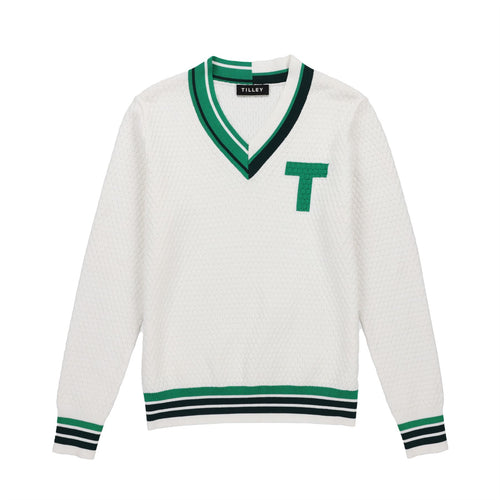 Womens Sport V-Neck Sweater White/Sport Green