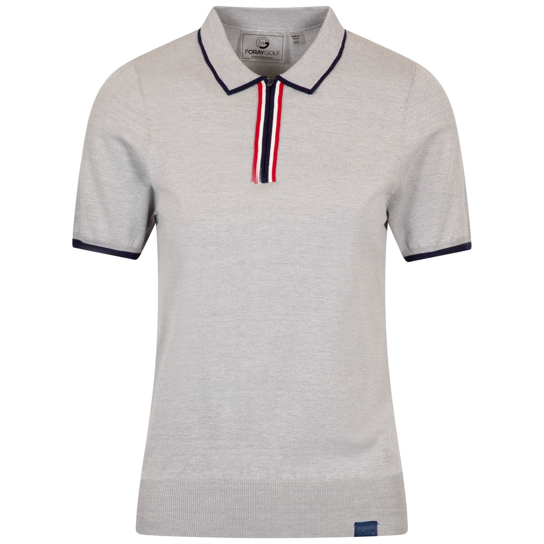 Womens Contrast Tipped Knit Polo Marl Gray