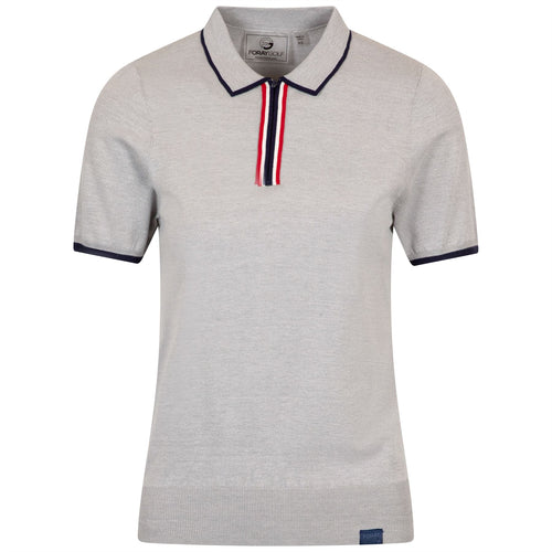 Womens Contrast Tipped Knit Polo Marl Gray