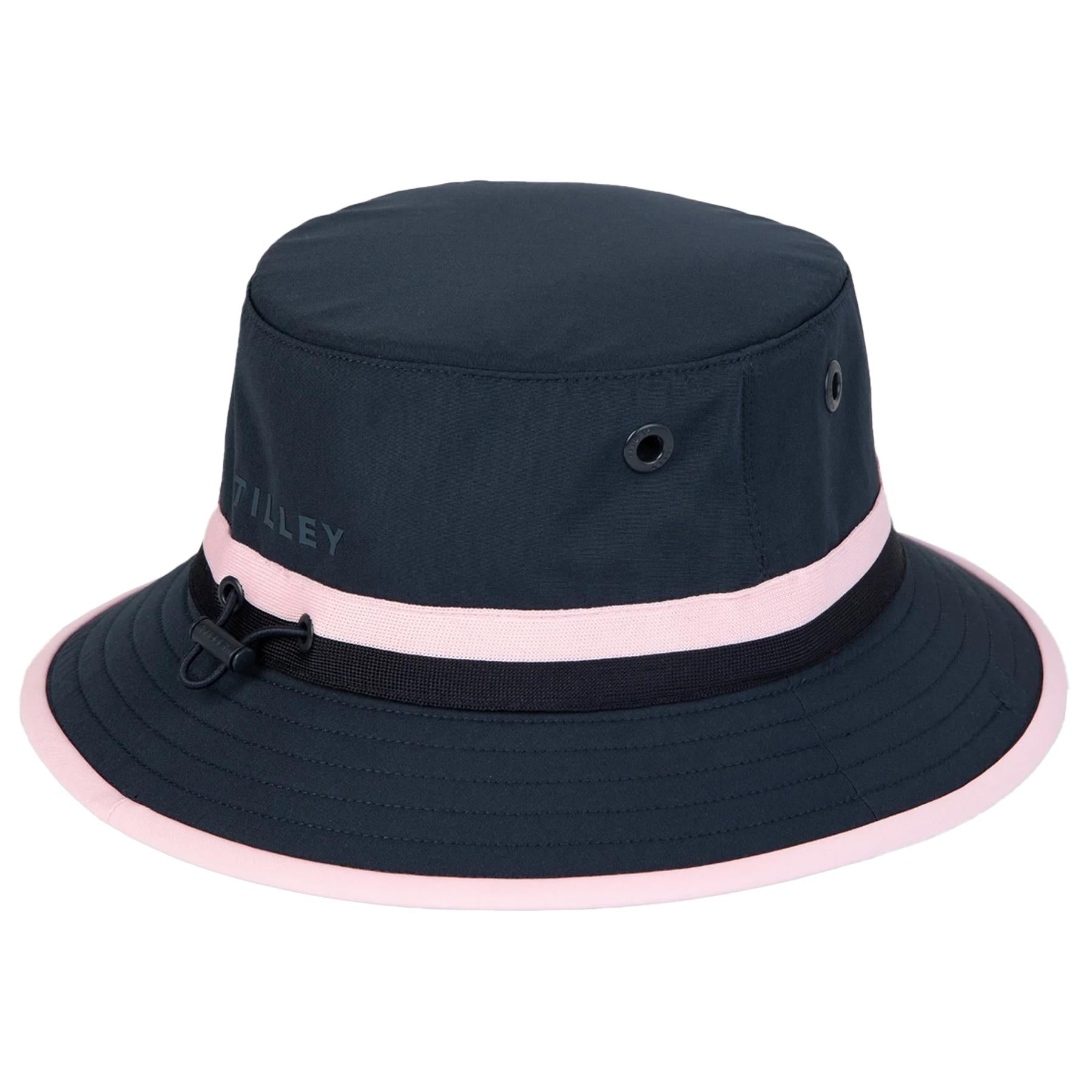 Womens Ribbon Bucket Hat Navy/Pink Stripe