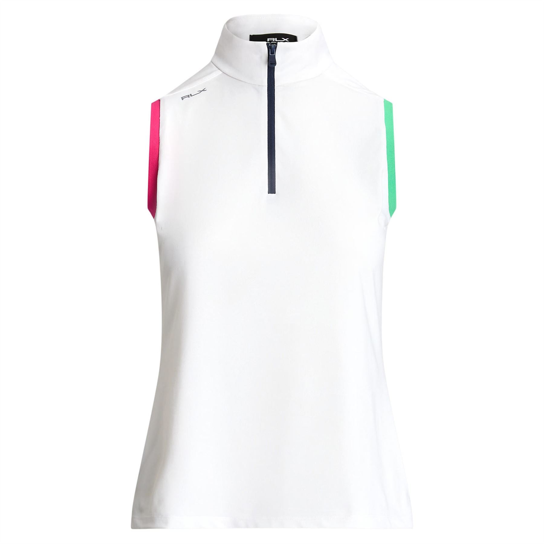 Womens Tri Quarter Zip Pullover Ceramic White/Bright Pink/Vineyard Green/Refined Navy