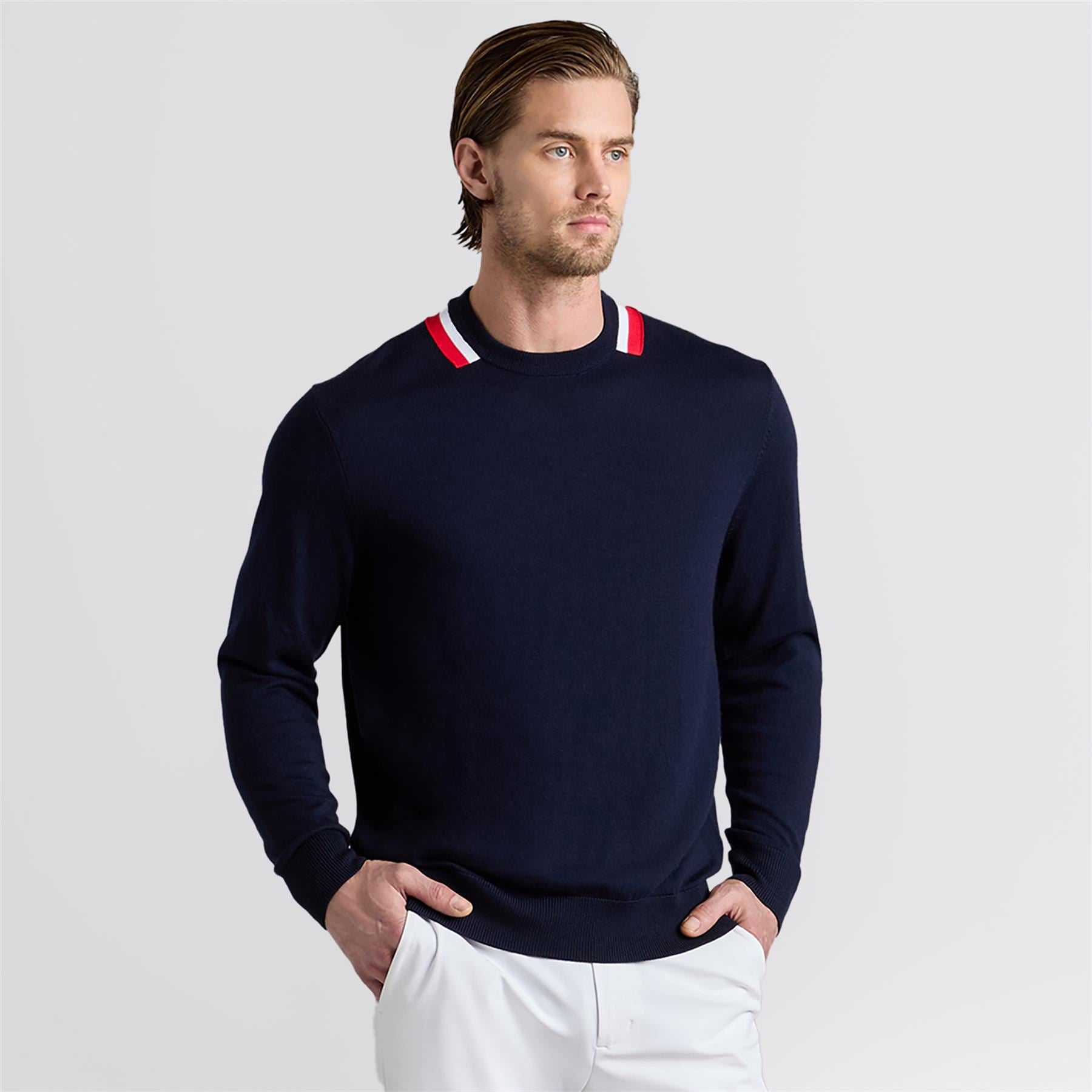 Color Block Merino Wool Sweater Twilight/Lava