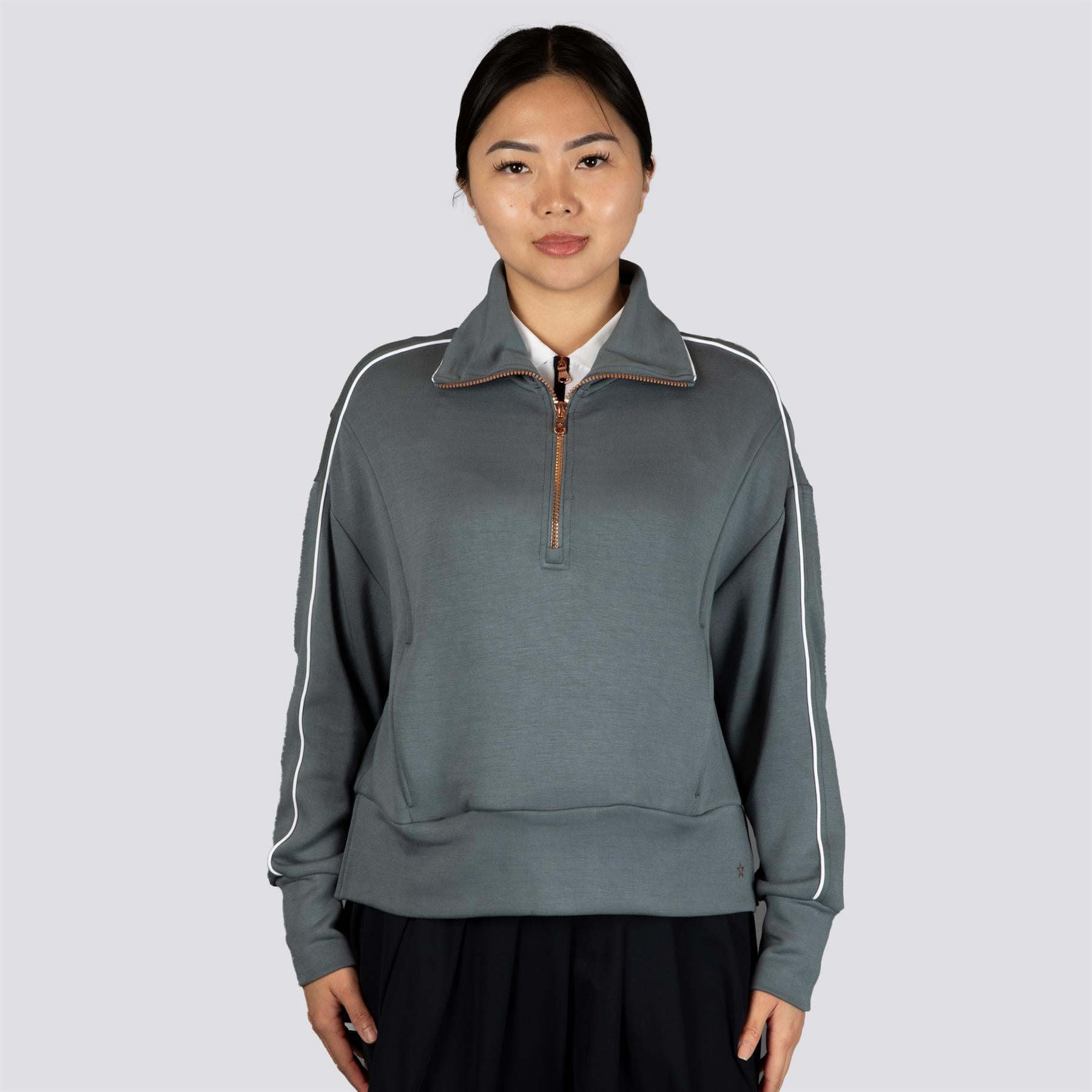 Womens Vacay Quarter Zip Mid Layer Grey