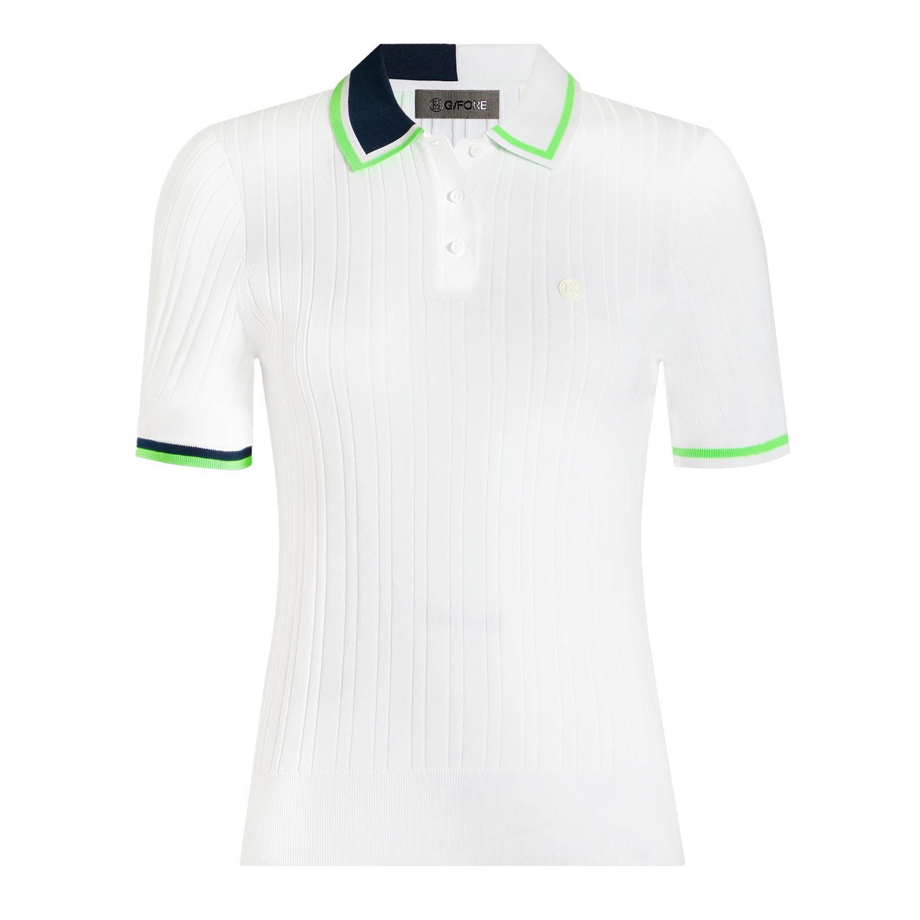 Womens Cotton Blend Sweater Polo Snow/Acid Lime