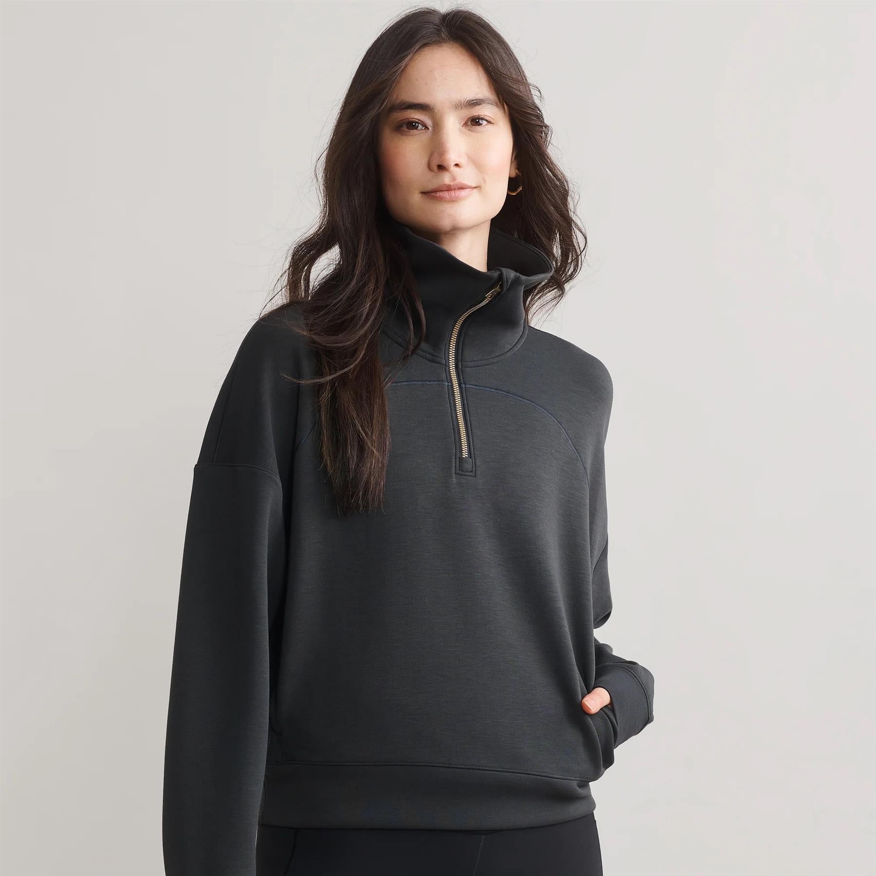 Womens DreamGlow Quarter Zip Sweat Top Black
