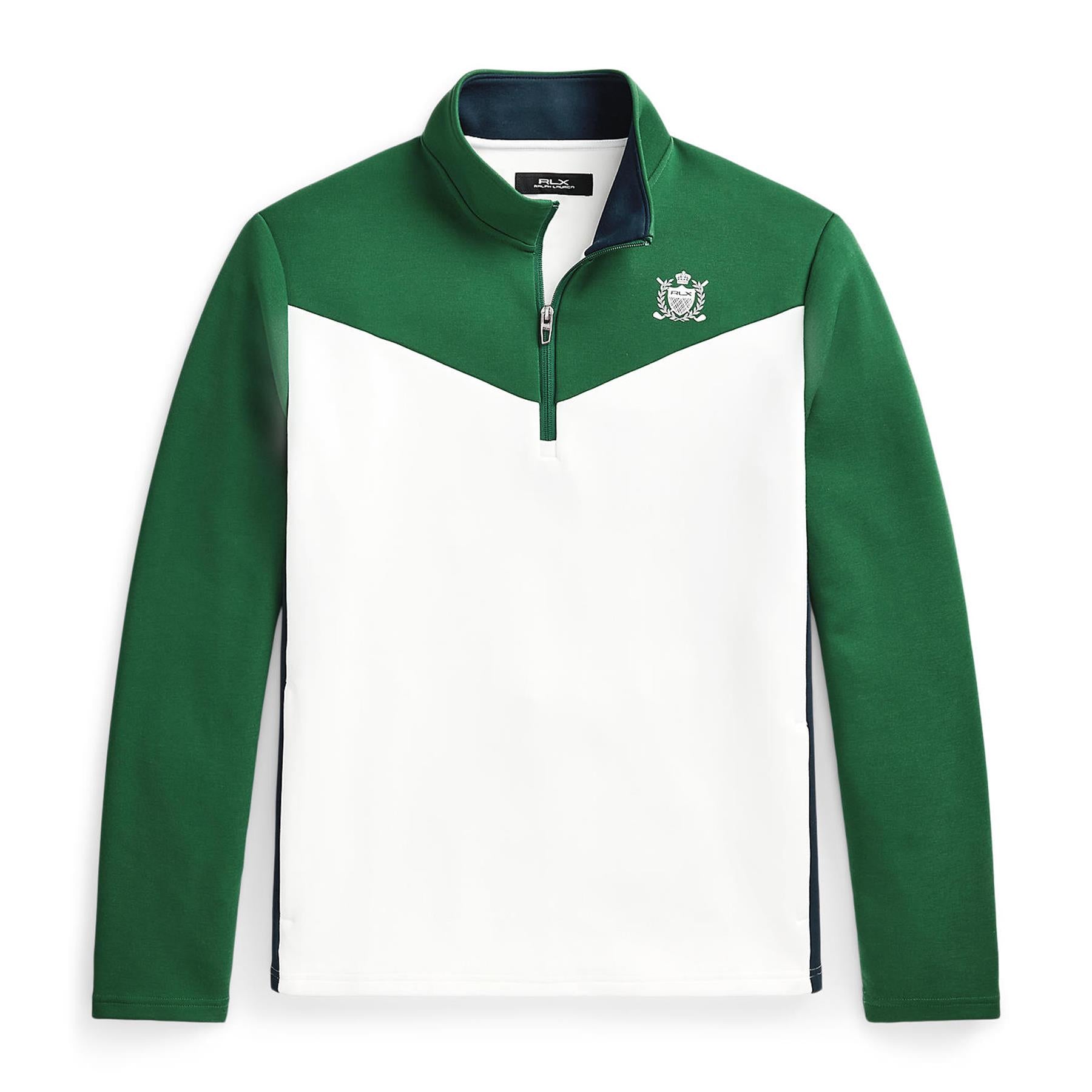 RLX Half Zip Crest Mock Neck Mid Layer Kelly Green/Ceramic White