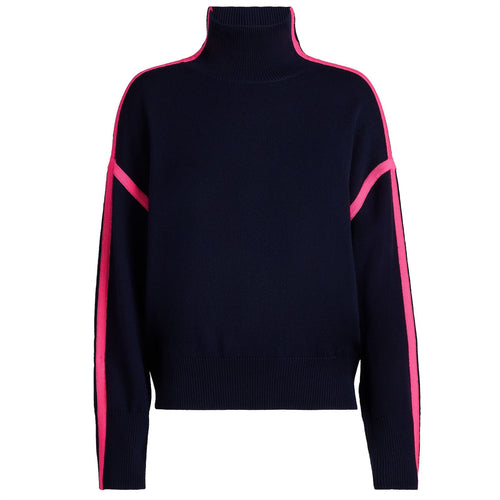 Womens Merino Wool Contrast Stripe Turtleneck Sweater Twilight