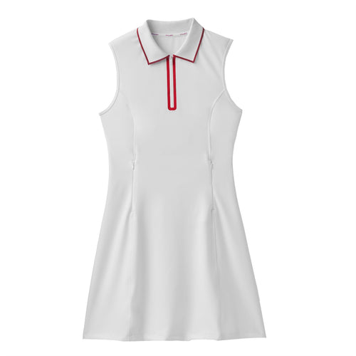 Womens Quarter Zip Polo Dress White/Sport Red