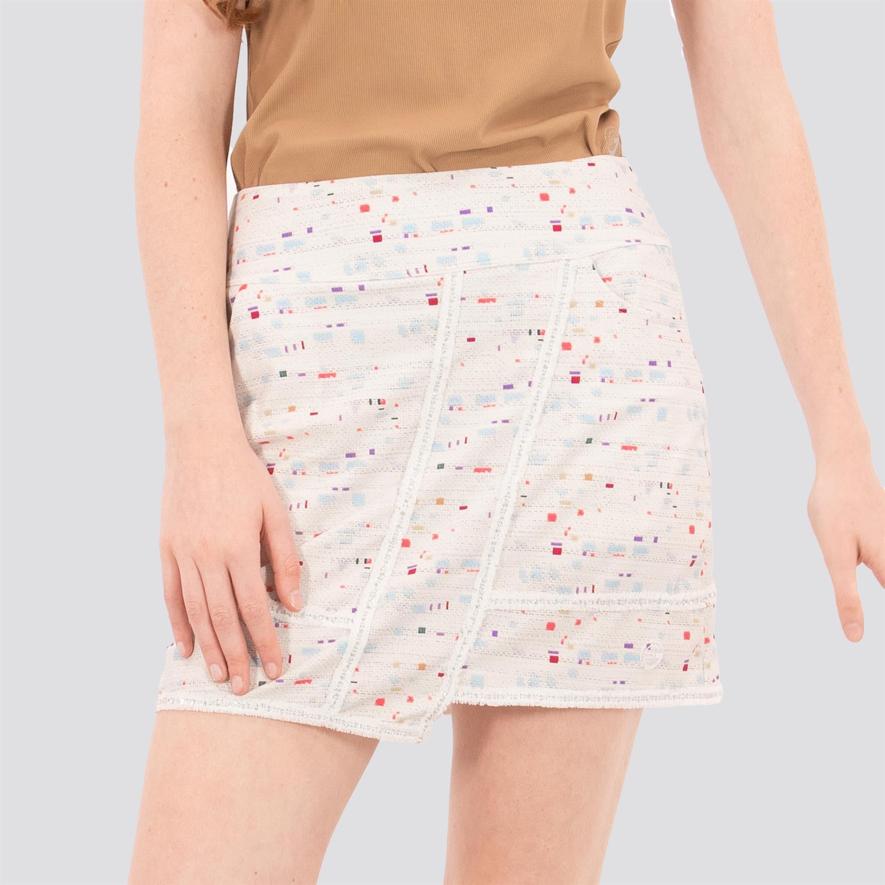 Womens Boucle Trimmed Skirt Winter White Boucle