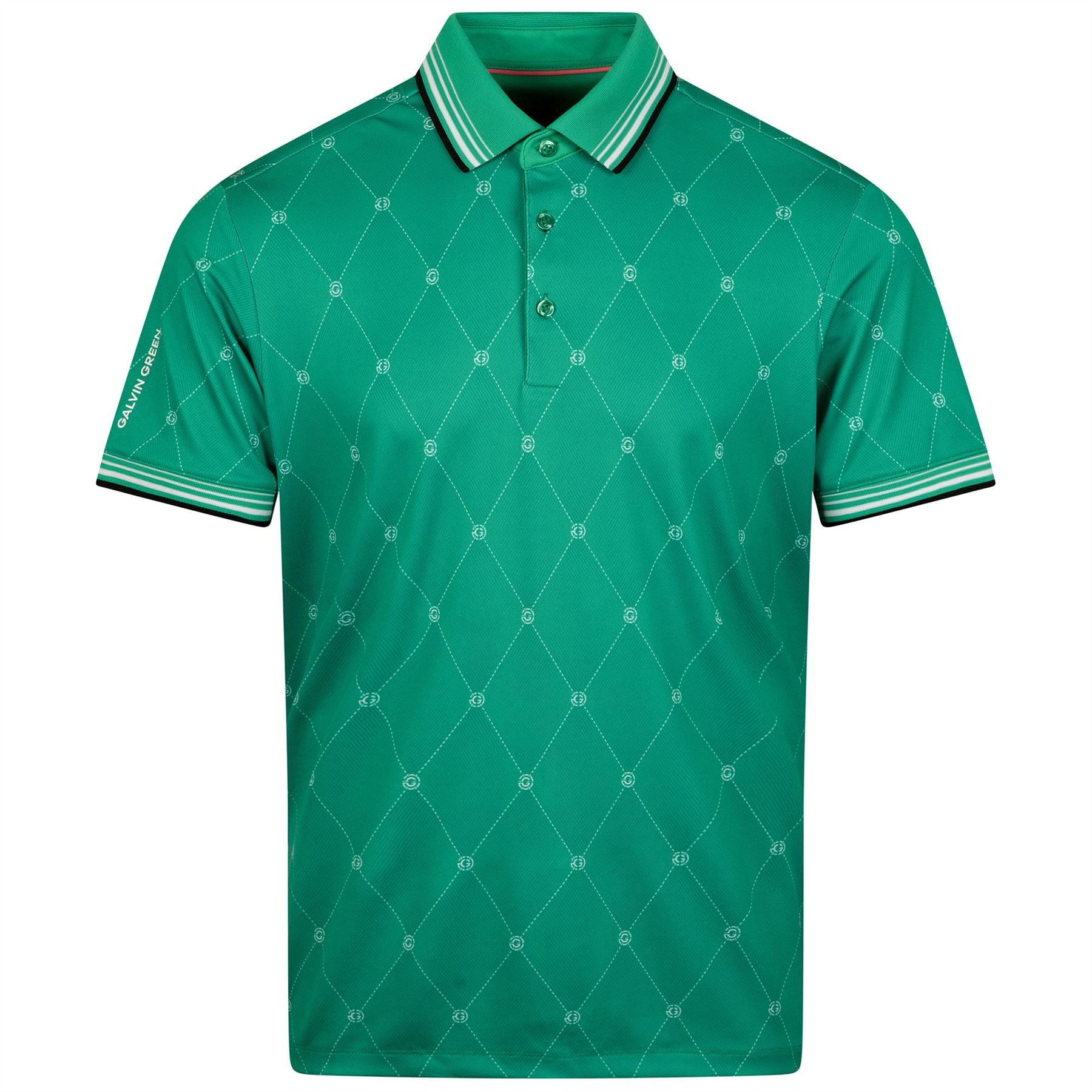 Miguel Modern Argyle Print Polo Golf Green/White