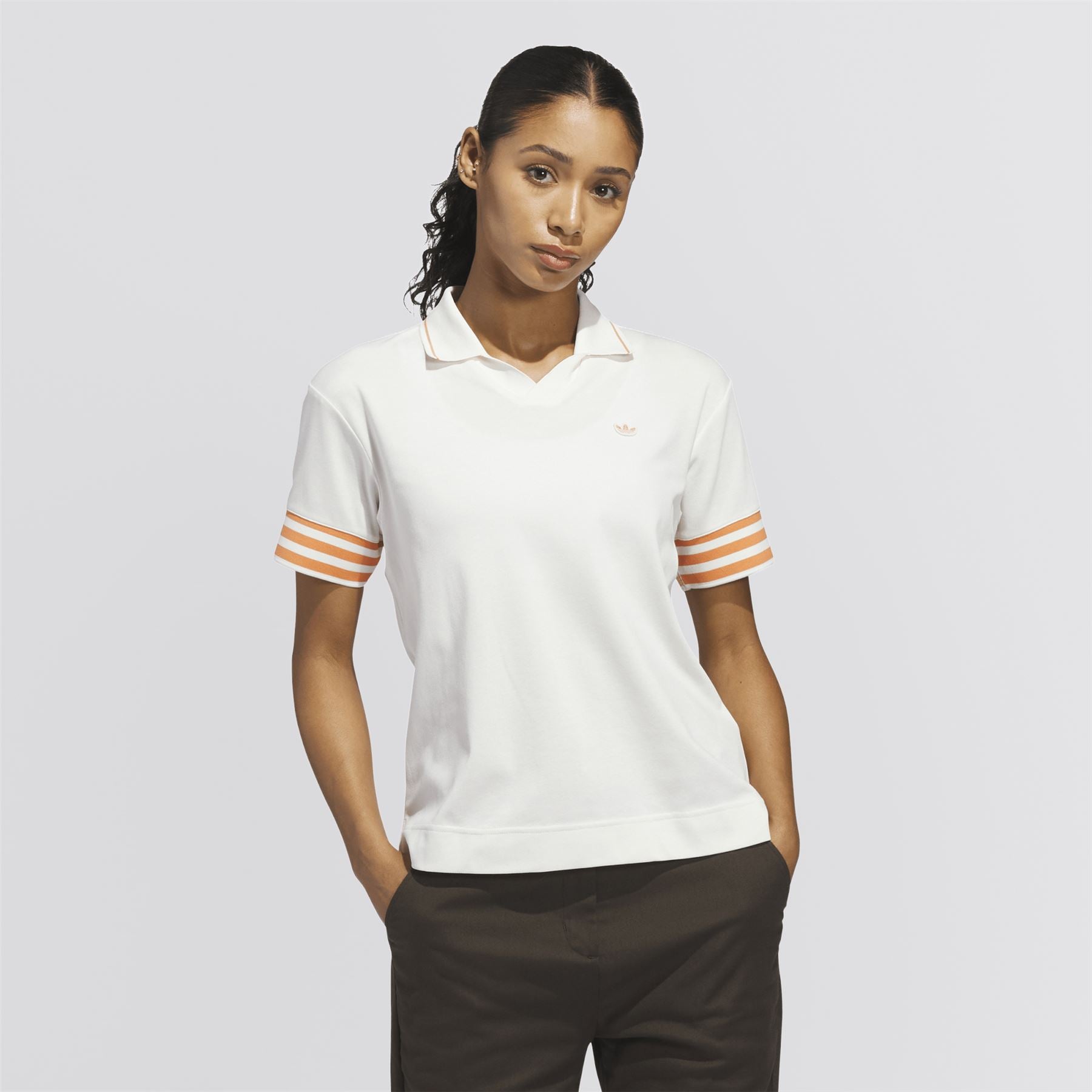 Womens Originals 3-Stripe Polo Chalk White/Dusky Orange
