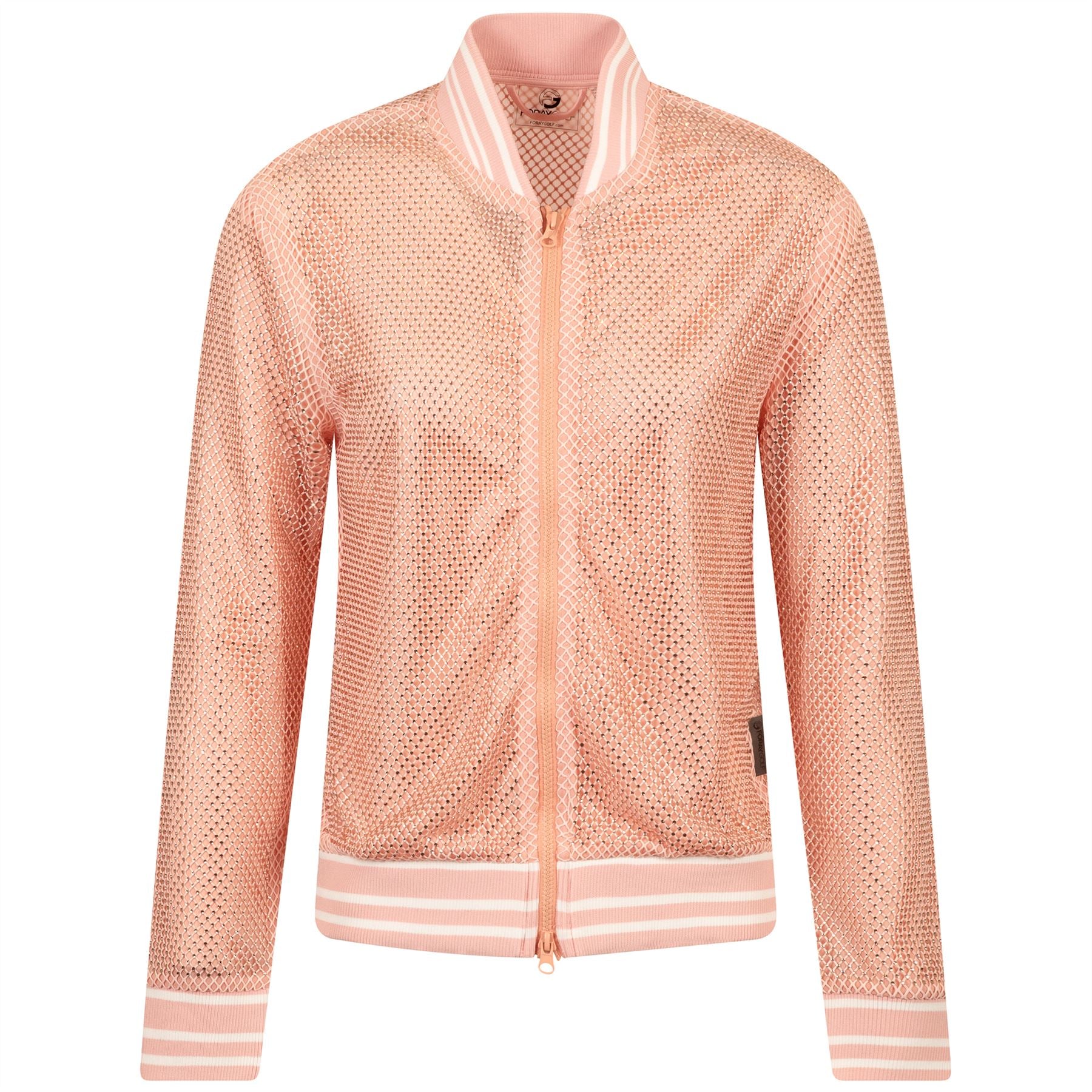 Womens Rinestone Mesh Bomber Jacket Light Pink