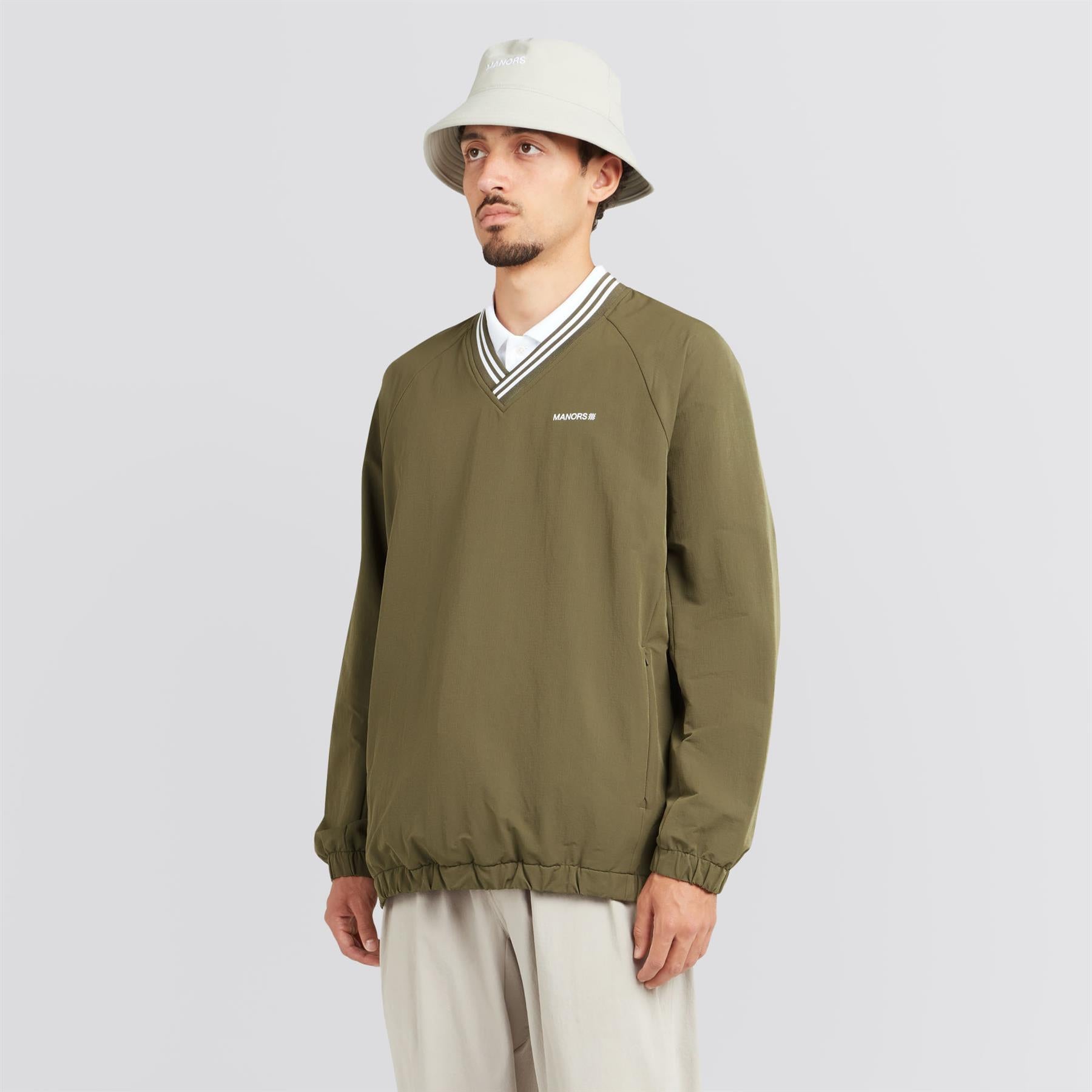 V-Neck Pullover Windbreaker Dark Olive