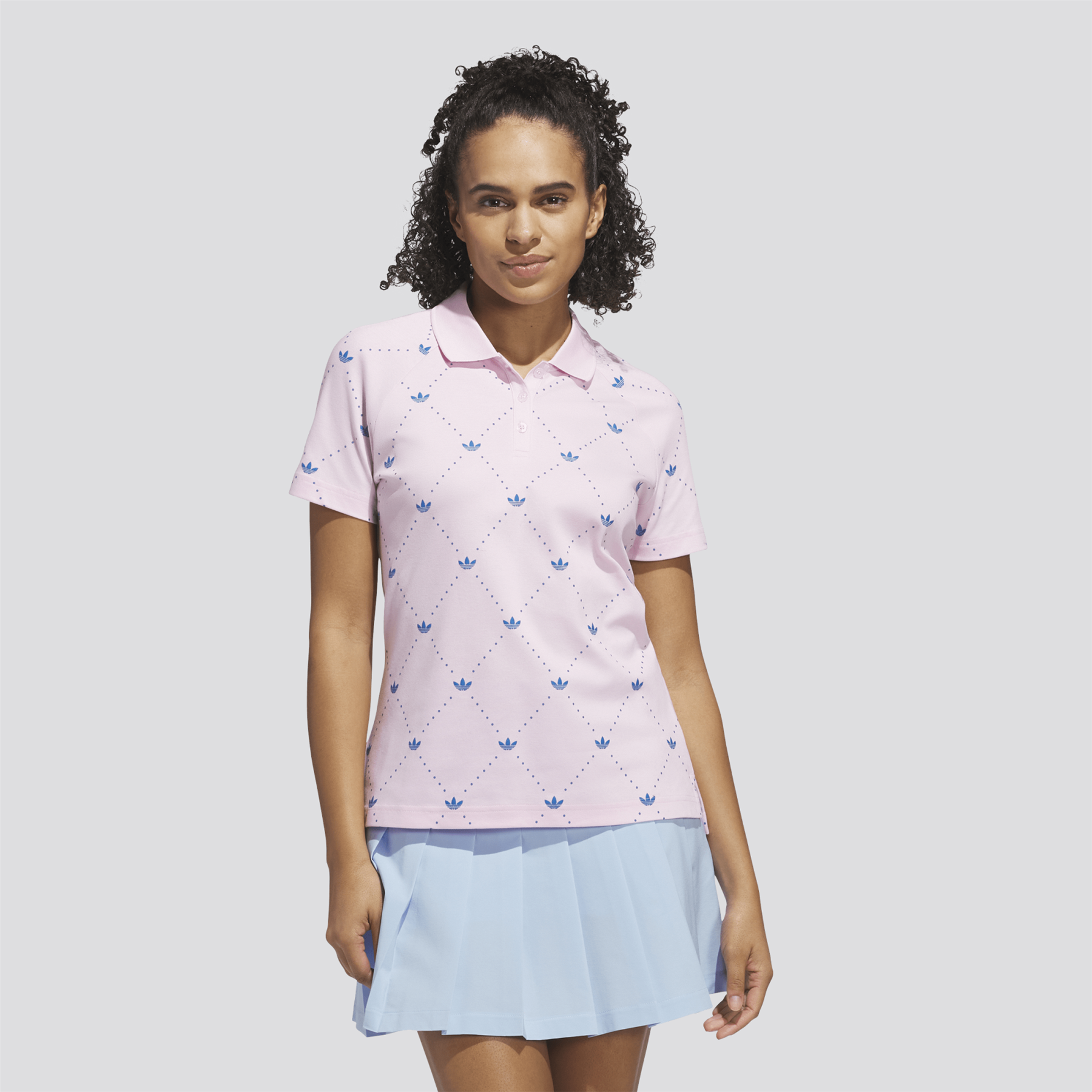 Womens Printed Trefoil Polo Clear Pink/Bluebird