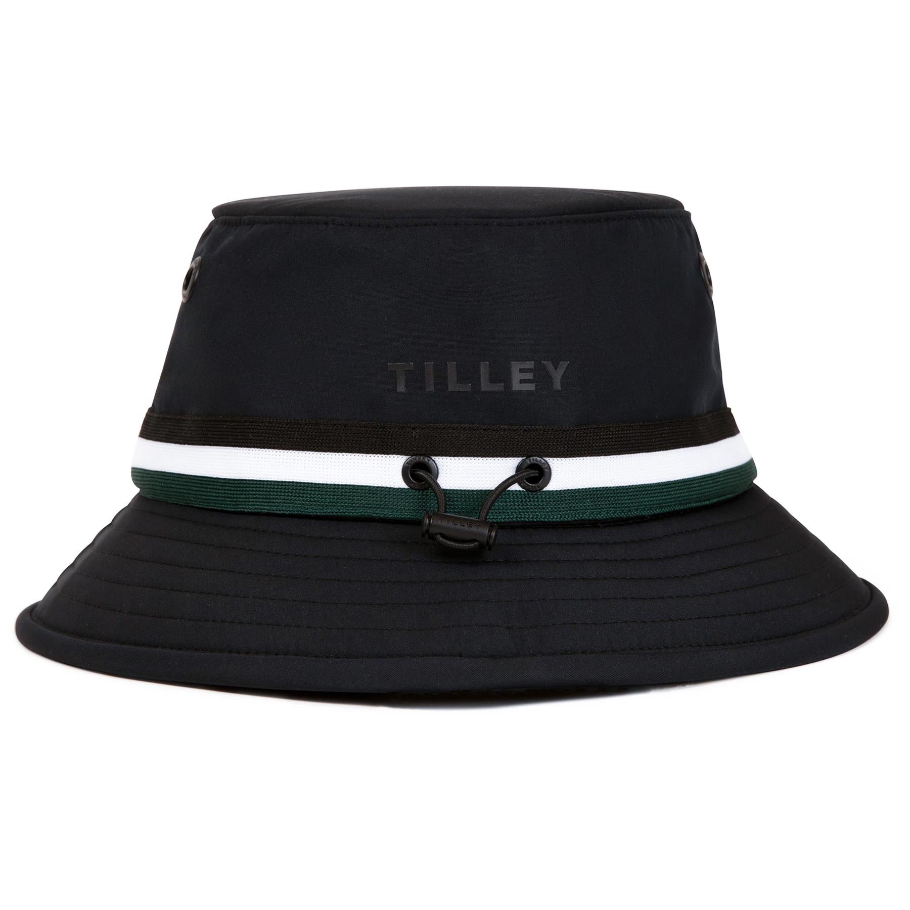 Womens Ribbon Bucket Hat Black/Pine Green Stripe