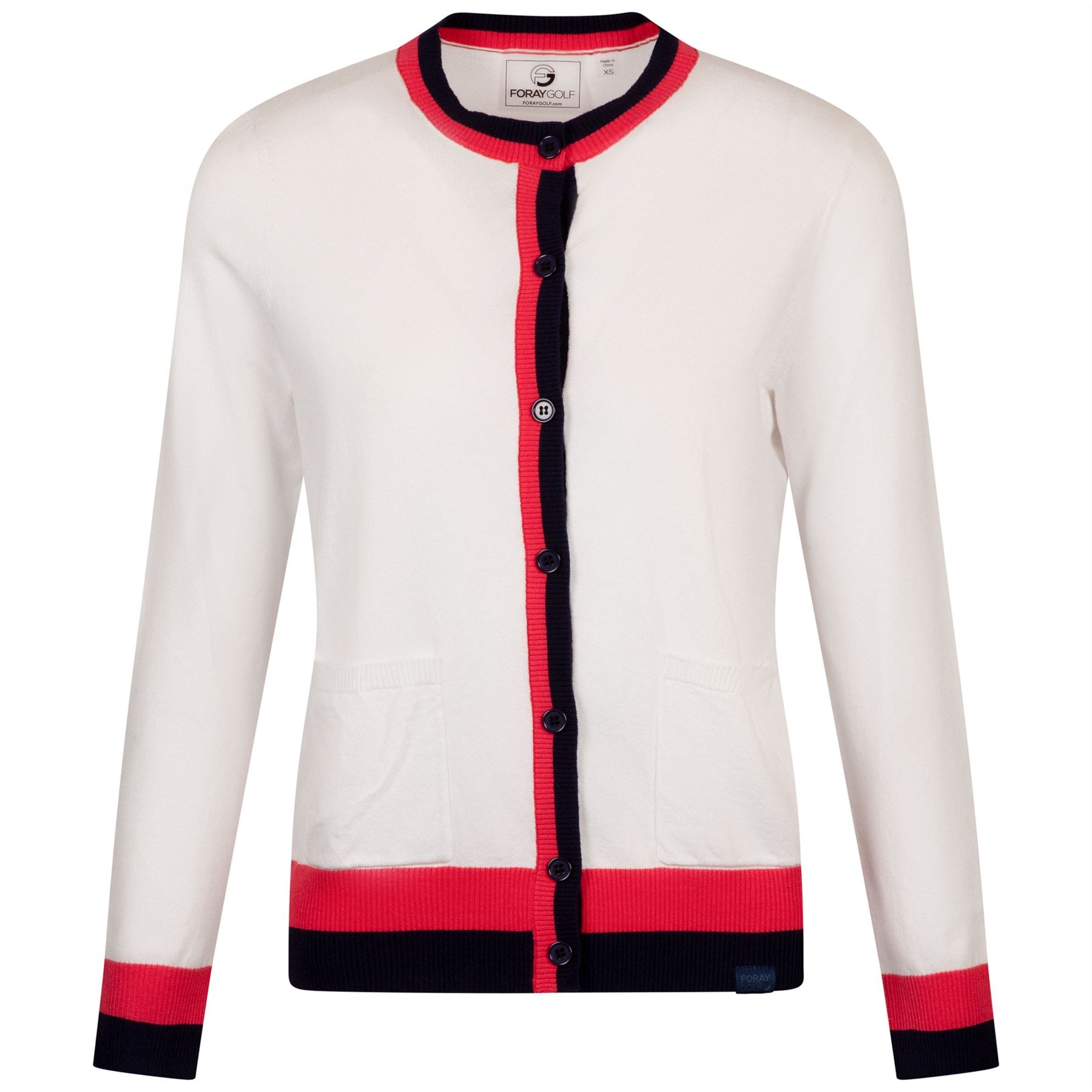 Womens Knit Cardigan White/Navy/Red