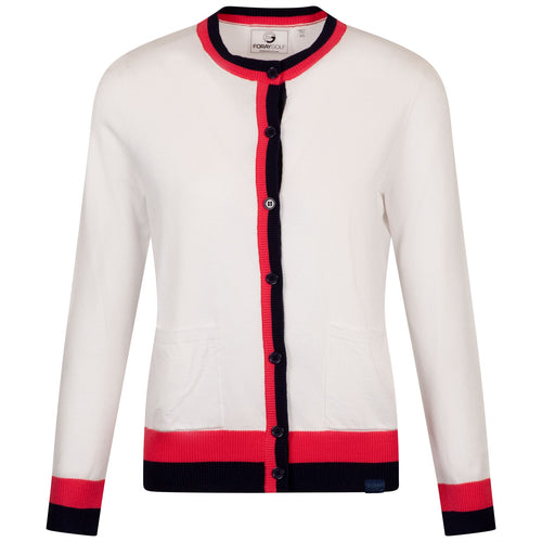Womens Knit Cardigan White/Navy/Red