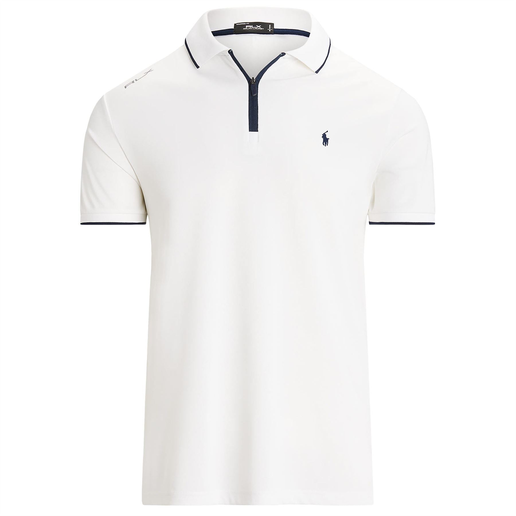 RLX Tailored Fit Performance Pique Zip Polo Ceramic White