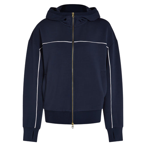 Womens Gia Zip Through Hooded Sweat Navy/White