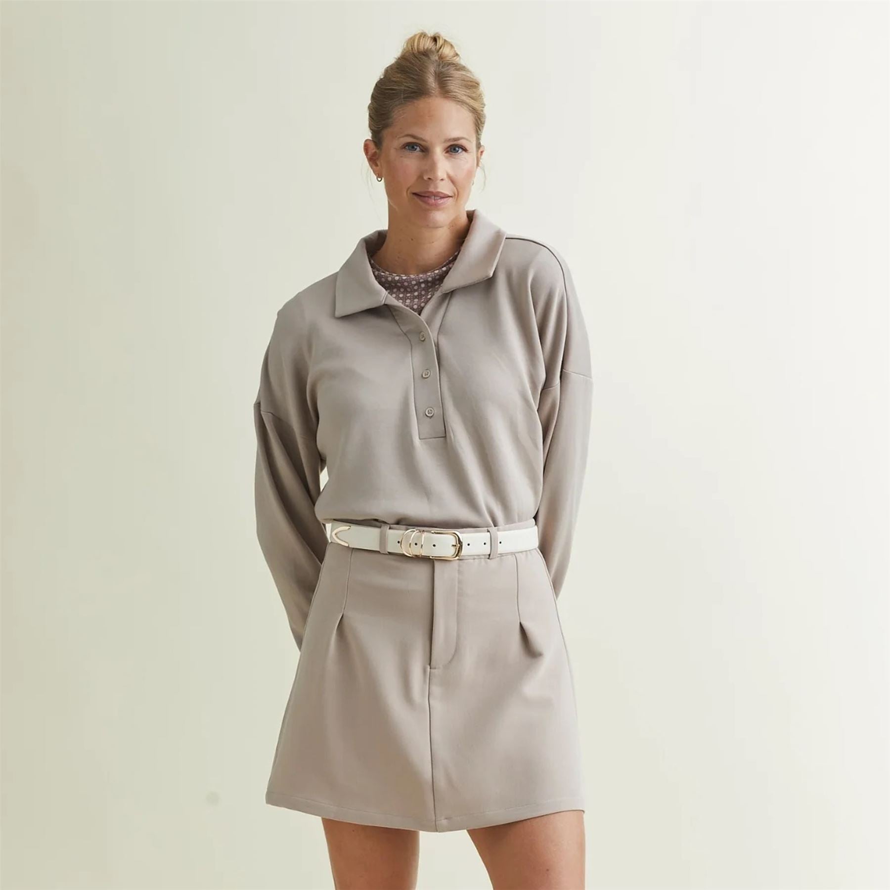 Womens Polo V-Neck Top Cobblestone