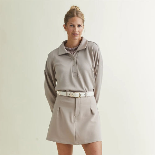 Womens Polo V-Neck Top Cobblestone