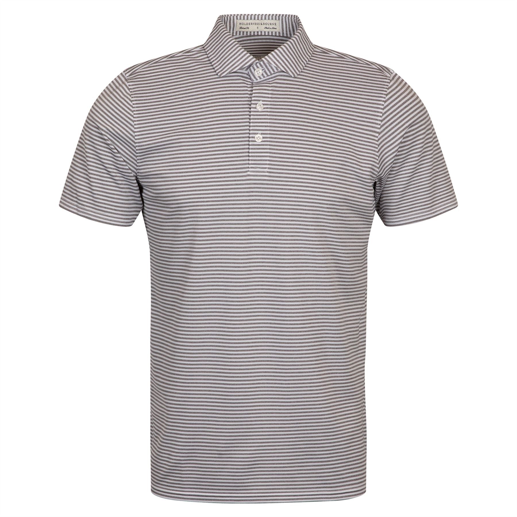 The Maxwell Knit Stripe Polo Grey/White