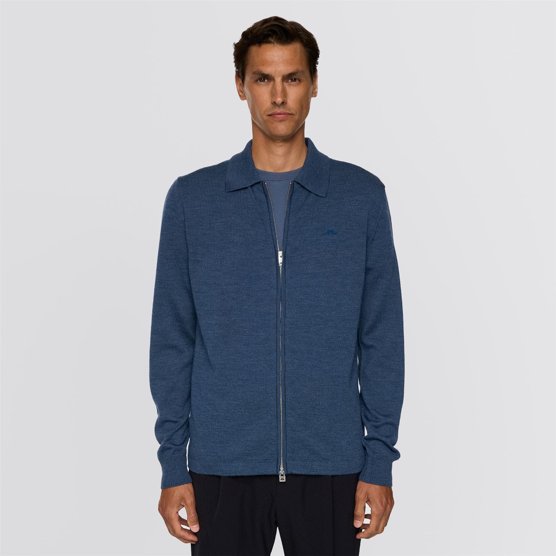 Kaleb Merino Zip Cardigan Vintage Indigo Melange