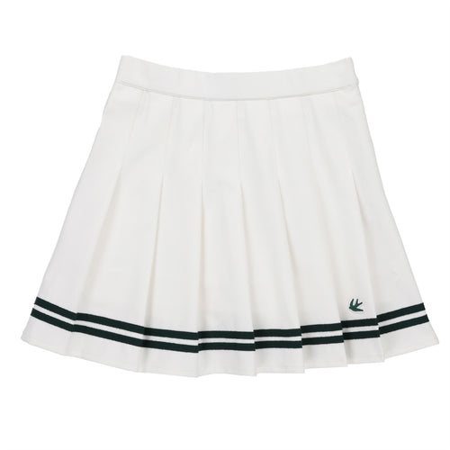 Womens Ribbon Pleated Skirt White/Pine Green