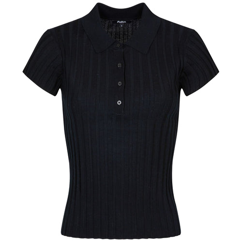 Womens Elea Rib Knit Polo Black