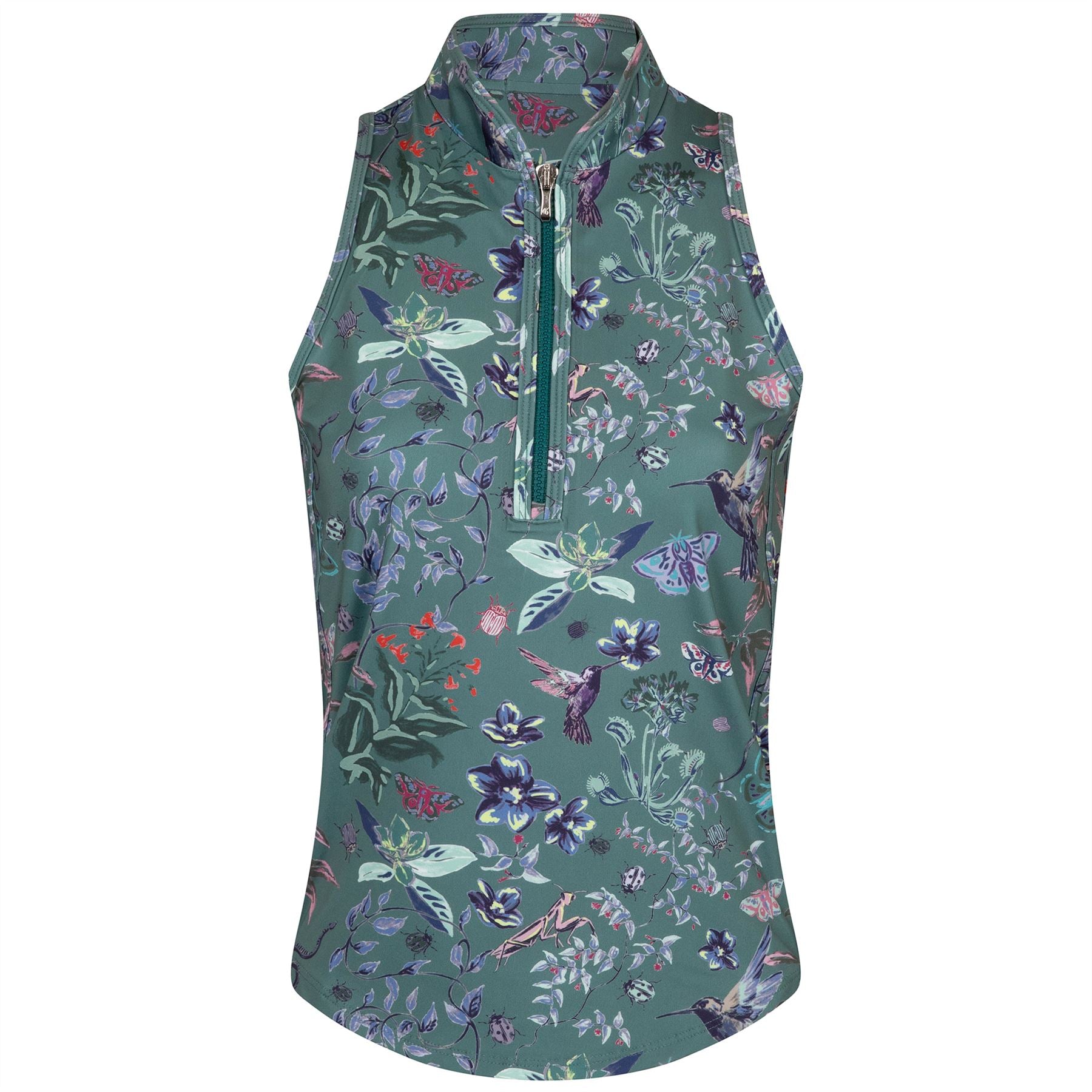 Womens Whimsical World Sleeveless Vesta Mock Neck Top Marsh