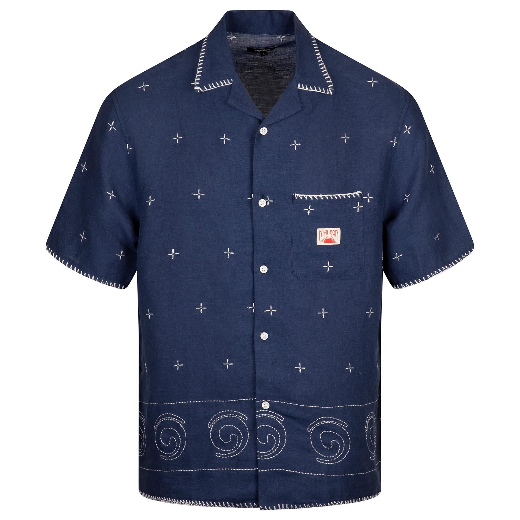 Ronin Linen Button Down Polo Navy