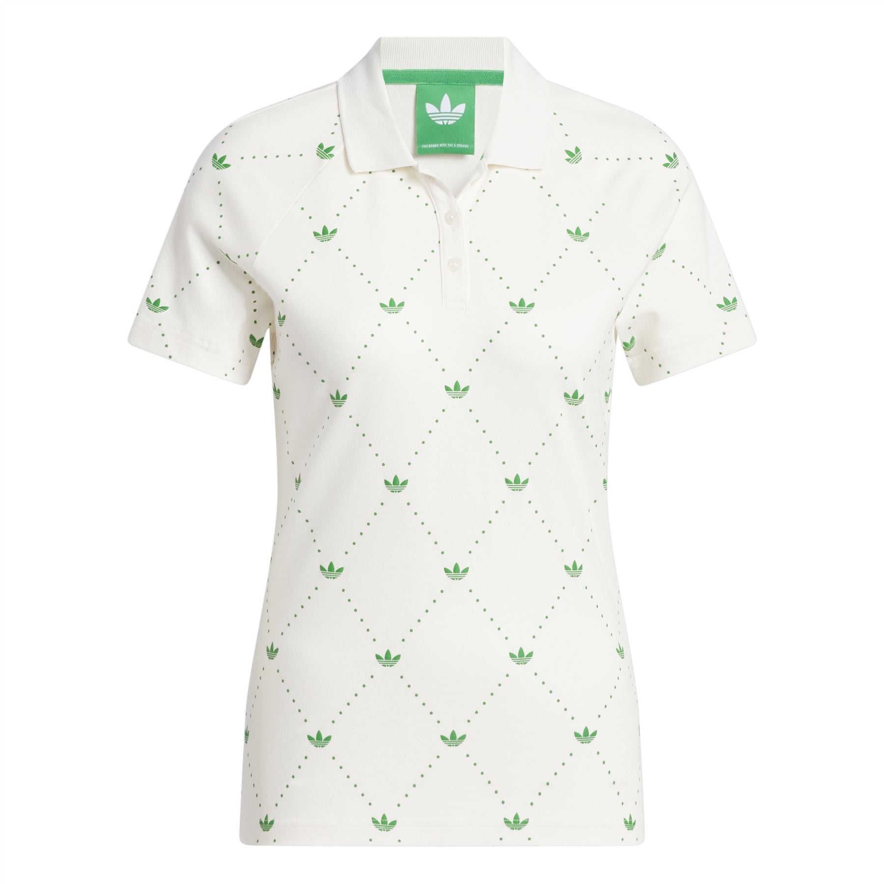 Womens Printed Trefoil Polo Chalk White/Green
