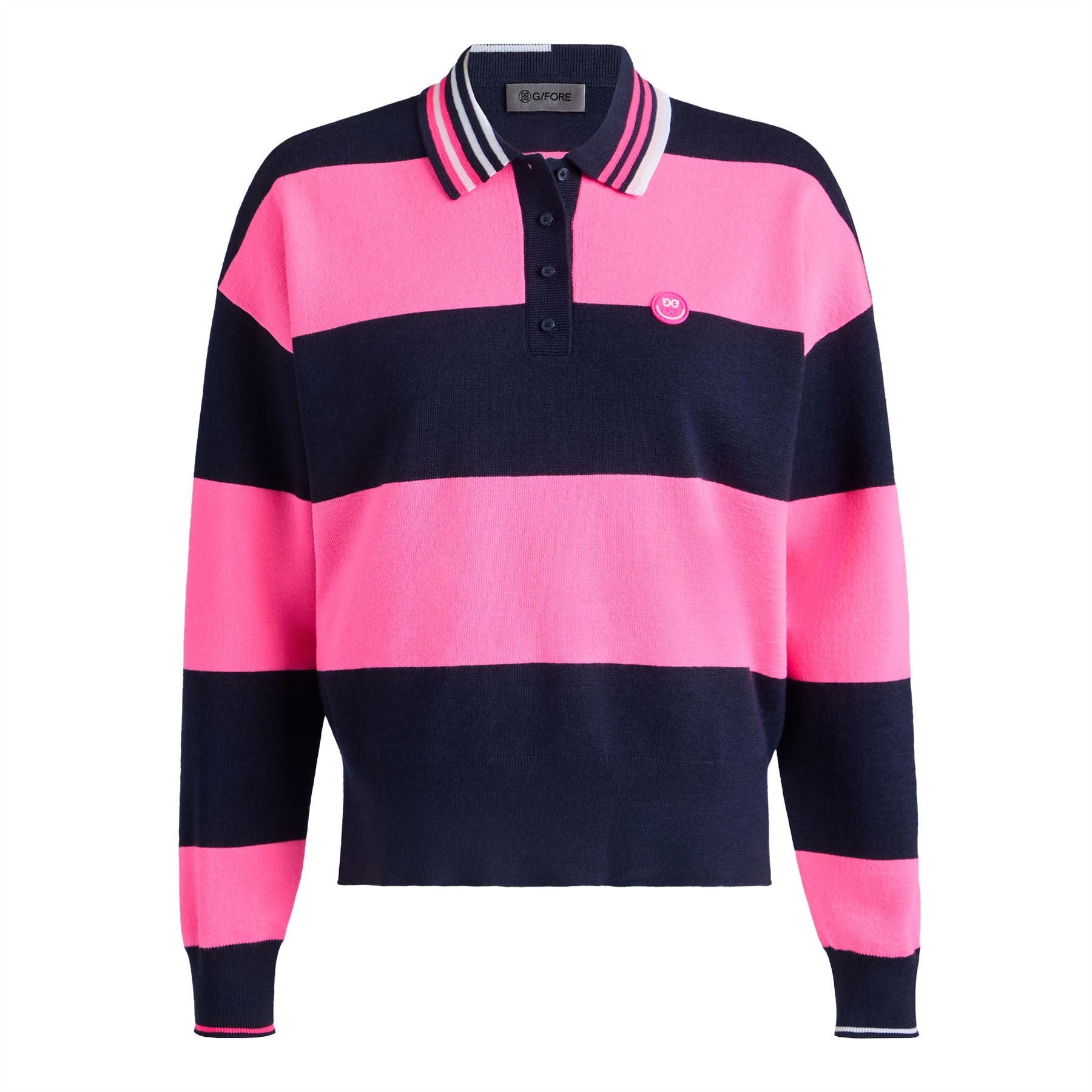 Womens Happy G's Merino Wool LS Rugby Polo Knockout Pink