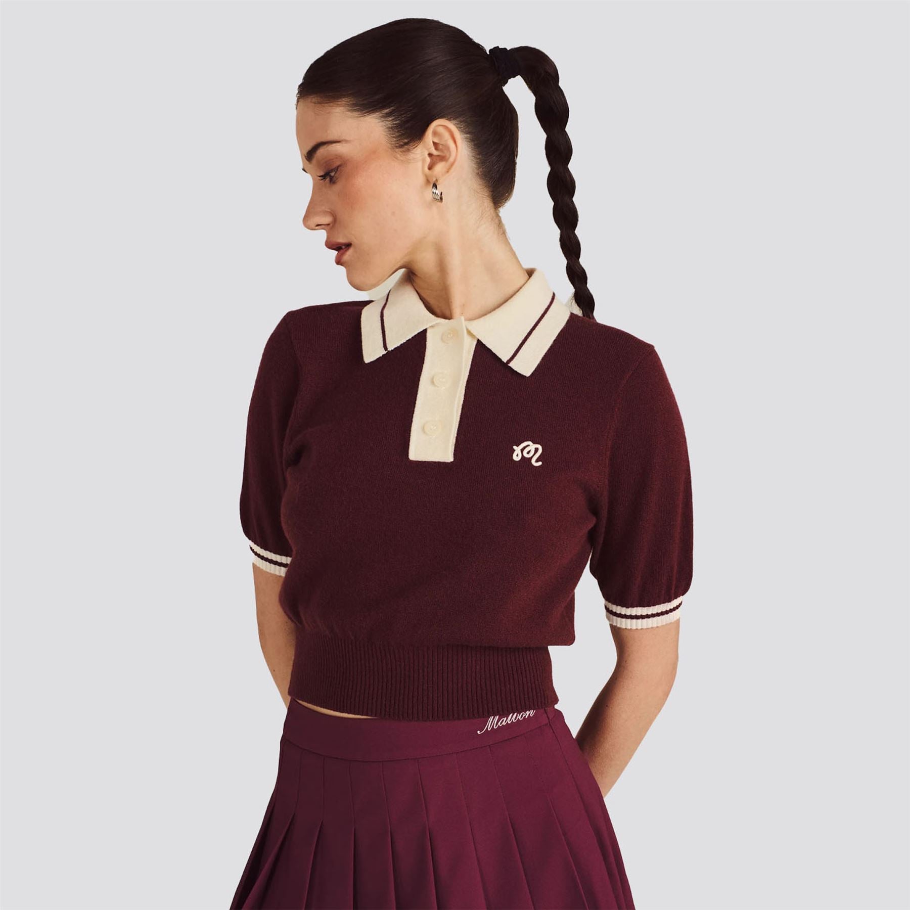 Womens Mikayla Cropped Knit Top Red Mahogany