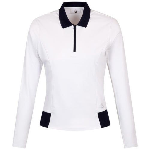 Womens LS Trim Polo White/Navy